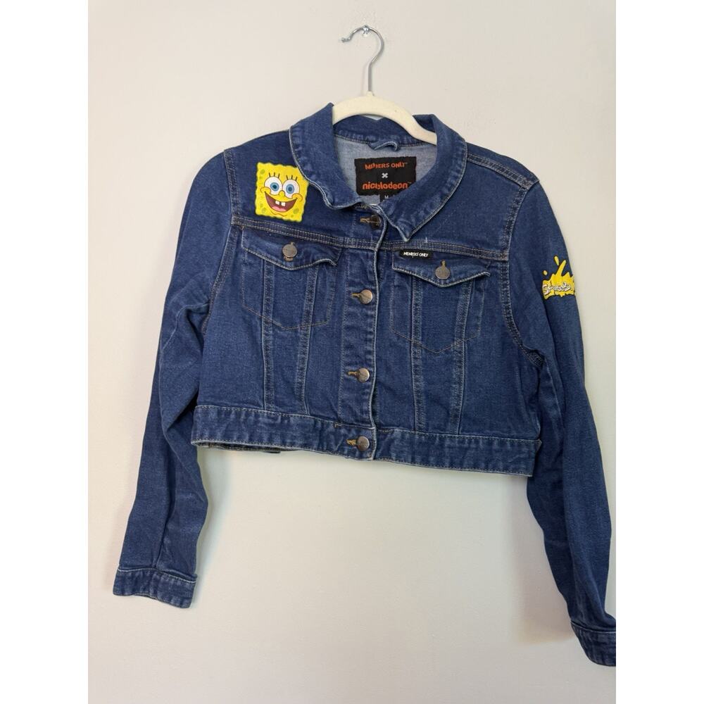 RARE members only nickelodeon jacket spongebob jean trucker cropped Sz M Y2K